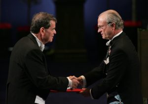 Distinguished Professor Aaron Ciechanover (left) at the Nobel Prize ceremony